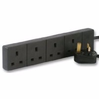Zexum Black UK 3 Pin Plug 4 Gang Extension Lead