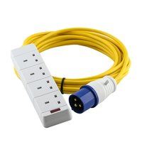 Zexum 16A 230V Yellow Male to 4 Gang Hook Up Extension Cable Lead